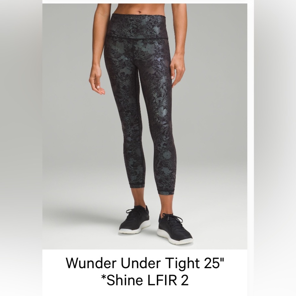 Lululemon Wunder Under Tight 25” *Shine LFIR 2 — Black Floral Foil, Size 2